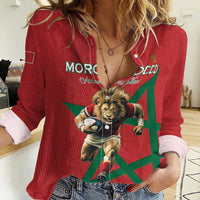 Morocco Rugby Custom Women Casual Shirt Lion Mascot Green Star