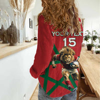 Morocco Rugby Custom Women Casual Shirt Lion Mascot Green Star