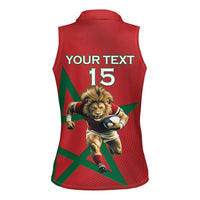 Morocco Rugby Custom Women Sleeveless Polo Shirt Lion Mascot Green Star