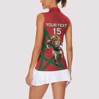 Morocco Rugby Custom Women Sleeveless Polo Shirt Lion Mascot Green Star