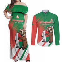 Madagascar Rugby Custom Couples Matching Off Shoulder Maxi Dress and Long Sleeve Button Shirt Go Les Makis - Wonder Print Shop