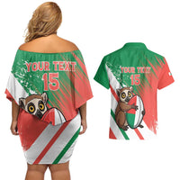 Madagascar Rugby Custom Couples Matching Off Shoulder Short Dress and Hawaiian Shirt Go Les Makis - Wonder Print Shop
