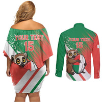 Madagascar Rugby Custom Couples Matching Off Shoulder Short Dress and Long Sleeve Button Shirt Go Les Makis - Wonder Print Shop