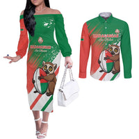 Madagascar Rugby Custom Couples Matching Off The Shoulder Long Sleeve Dress and Long Sleeve Button Shirt Go Les Makis - Wonder Print Shop