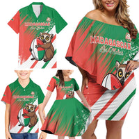 Madagascar Rugby Custom Family Matching Off Shoulder Short Dress and Hawaiian Shirt Go Les Makis - Wonder Print Shop