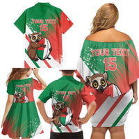 Madagascar Rugby Custom Family Matching Off Shoulder Short Dress and Hawaiian Shirt Go Les Makis - Wonder Print Shop