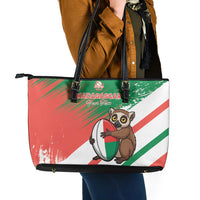 Madagascar Rugby Custom Leather Tote Bag Go Les Makis - Wonder Print Shop