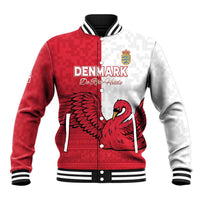Custom Denmark Football Baseball Jacket Red and Whites Scandinavia Pattern - Wonder Print Shop