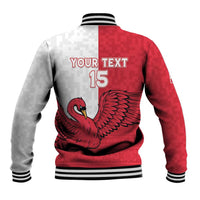 Custom Denmark Football Baseball Jacket Red and Whites Scandinavia Pattern - Wonder Print Shop