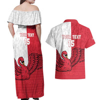 Custom Denmark Football Couples Matching Off Shoulder Maxi Dress and Hawaiian Shirt Red and Whites Scandinavia Pattern - Wonder Print Shop