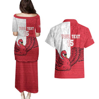 Custom Denmark Football Couples Matching Puletasi and Hawaiian Shirt Red and Whites Scandinavia Pattern - Wonder Print Shop