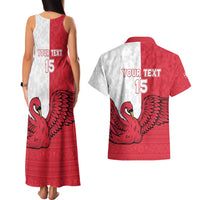 Custom Denmark Football Couples Matching Tank Maxi Dress and Hawaiian Shirt Red and Whites Scandinavia Pattern - Wonder Print Shop