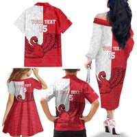 Custom Denmark Football Family Matching Off The Shoulder Long Sleeve Dress and Hawaiian Shirt Red and Whites Scandinavia Pattern - Wonder Print Shop