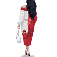 Custom Denmark Football Family Matching Off The Shoulder Long Sleeve Dress and Hawaiian Shirt Red and Whites Scandinavia Pattern - Wonder Print Shop