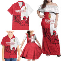 Custom Denmark Football Family Matching Off Shoulder Maxi Dress and Hawaiian Shirt Red and Whites Scandinavia Pattern - Wonder Print Shop