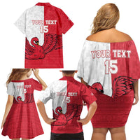 Custom Denmark Football Family Matching Off Shoulder Short Dress and Hawaiian Shirt Red and Whites Scandinavia Pattern - Wonder Print Shop