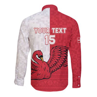 Custom Denmark Football Long Sleeve Button Shirt Red and Whites Scandinavia Pattern - Wonder Print Shop