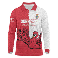 Custom Denmark Football Long Sleeve Polo Shirt Red and Whites Scandinavia Pattern - Wonder Print Shop