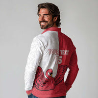 Custom Denmark Football Long Sleeve Polo Shirt Red and Whites Scandinavia Pattern - Wonder Print Shop