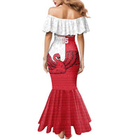 Custom Denmark Football Mermaid Dress Red and Whites Scandinavia Pattern - Wonder Print Shop