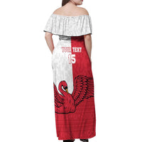Custom Denmark Football Off Shoulder Maxi Dress Red and Whites Scandinavia Pattern - Wonder Print Shop