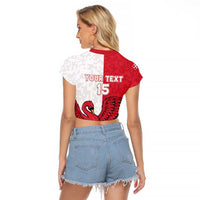 Custom Denmark Football Raglan Cropped T Shirt Red and Whites Scandinavia Pattern - Wonder Print Shop