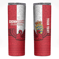 Custom Denmark Football Skinny Tumbler Red and Whites Scandinavia Pattern - Wonder Print Shop