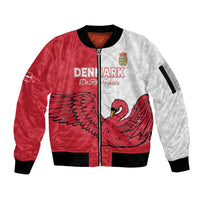 Custom Denmark Football Sleeve Zip Bomber Jacket Red and Whites Scandinavia Pattern - Wonder Print Shop