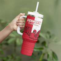 Custom Denmark Football Tumbler With Handle Red and Whites Scandinavia Pattern - Wonder Print Shop