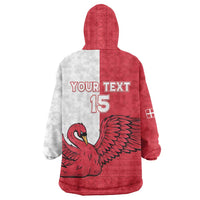Custom Denmark Football Wearable Blanket Hoodie Red and Whites Scandinavia Pattern - Wonder Print Shop