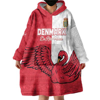 Custom Denmark Football Wearable Blanket Hoodie Red and Whites Scandinavia Pattern - Wonder Print Shop