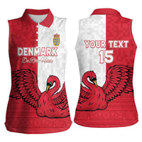 Custom Denmark Football Women Sleeveless Polo Shirt Red and Whites Scandinavia Pattern - Wonder Print Shop
