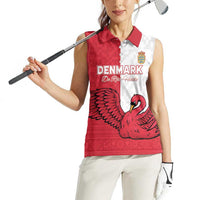 Custom Denmark Football Women Sleeveless Polo Shirt Red and Whites Scandinavia Pattern - Wonder Print Shop