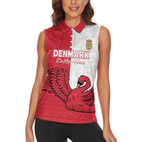 Custom Denmark Football Women Sleeveless Polo Shirt Red and Whites Scandinavia Pattern - Wonder Print Shop