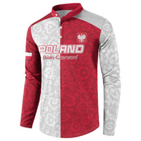 Custom Poland Football Button Sweatshirt White-Reds Floral Polish Pattern - Wonder Print Shop