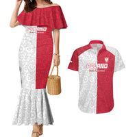 Custom Poland Football Couples Matching Mermaid Dress and Hawaiian Shirt White-Reds Floral Polish Pattern - Wonder Print Shop