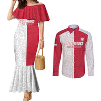 Custom Poland Football Couples Matching Mermaid Dress and Long Sleeve Button Shirt White-Reds Floral Polish Pattern - Wonder Print Shop