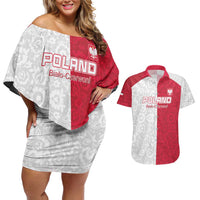 Custom Poland Football Couples Matching Off Shoulder Short Dress and Hawaiian Shirt White-Reds Floral Polish Pattern - Wonder Print Shop
