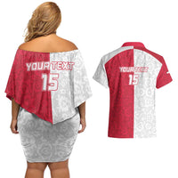 Custom Poland Football Couples Matching Off Shoulder Short Dress and Hawaiian Shirt White-Reds Floral Polish Pattern - Wonder Print Shop