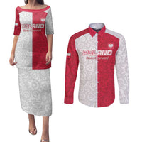Custom Poland Football Couples Matching Puletasi and Long Sleeve Button Shirt White-Reds Floral Polish Pattern - Wonder Print Shop