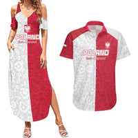 Custom Poland Football Couples Matching Summer Maxi Dress and Hawaiian Shirt White-Reds Floral Polish Pattern - Wonder Print Shop
