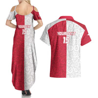 Custom Poland Football Couples Matching Summer Maxi Dress and Hawaiian Shirt White-Reds Floral Polish Pattern - Wonder Print Shop