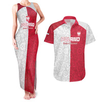 Custom Poland Football Couples Matching Tank Maxi Dress and Hawaiian Shirt White-Reds Floral Polish Pattern - Wonder Print Shop