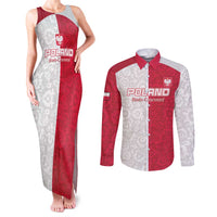 Custom Poland Football Couples Matching Tank Maxi Dress and Long Sleeve Button Shirt White-Reds Floral Polish Pattern - Wonder Print Shop