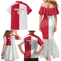 Custom Poland Football Family Matching Mermaid Dress and Hawaiian Shirt White-Reds Floral Polish Pattern - Wonder Print Shop