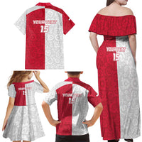 Custom Poland Football Family Matching Off Shoulder Maxi Dress and Hawaiian Shirt White-Reds Floral Polish Pattern - Wonder Print Shop