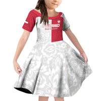 Custom Poland Football Family Matching Off Shoulder Short Dress and Hawaiian Shirt White-Reds Floral Polish Pattern - Wonder Print Shop