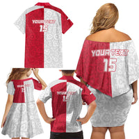 Custom Poland Football Family Matching Off Shoulder Short Dress and Hawaiian Shirt White-Reds Floral Polish Pattern - Wonder Print Shop