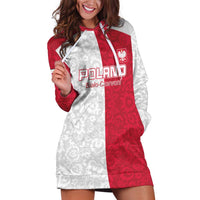 Custom Poland Football Hoodie Dress White-Reds Floral Polish Pattern - Wonder Print Shop