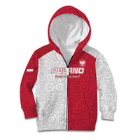 Custom Poland Football Kid Hoodie White-Reds Floral Polish Pattern - Wonder Print Shop